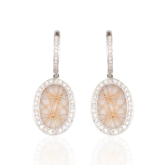 14K White & Rose Gold Oval Shape Diamond Earrings
